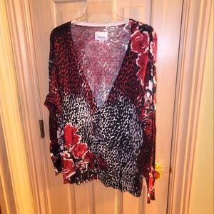 Womens plus sz 18/20 Avenue floral cardigan Sweater Red